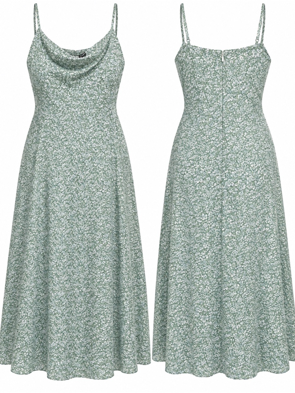 SHEIN Frenchy Sage Green Floral Cowl Midi Slip Dress
